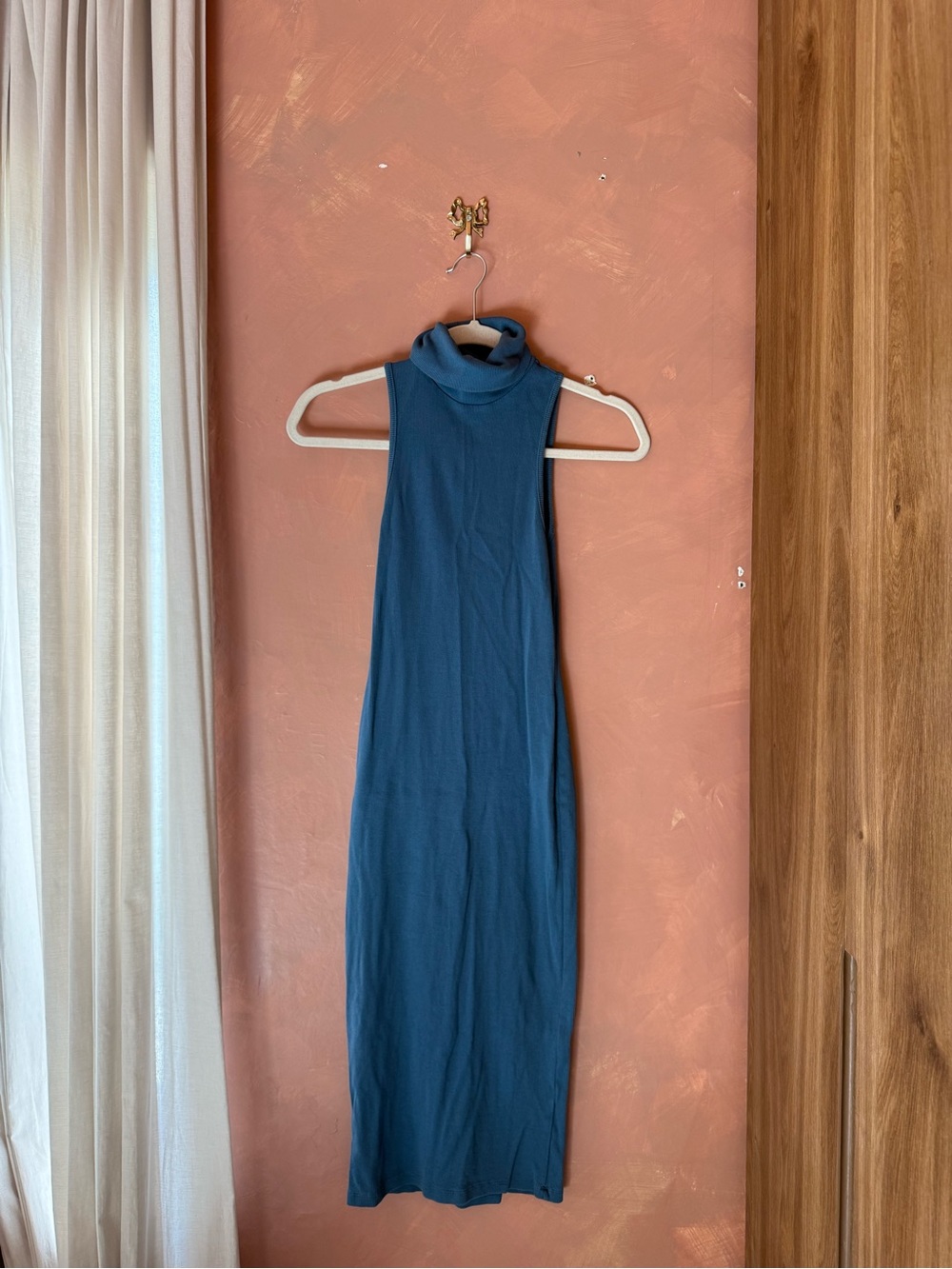 Zara Sleeveless Turtleneck midi Dress in Teal Blue